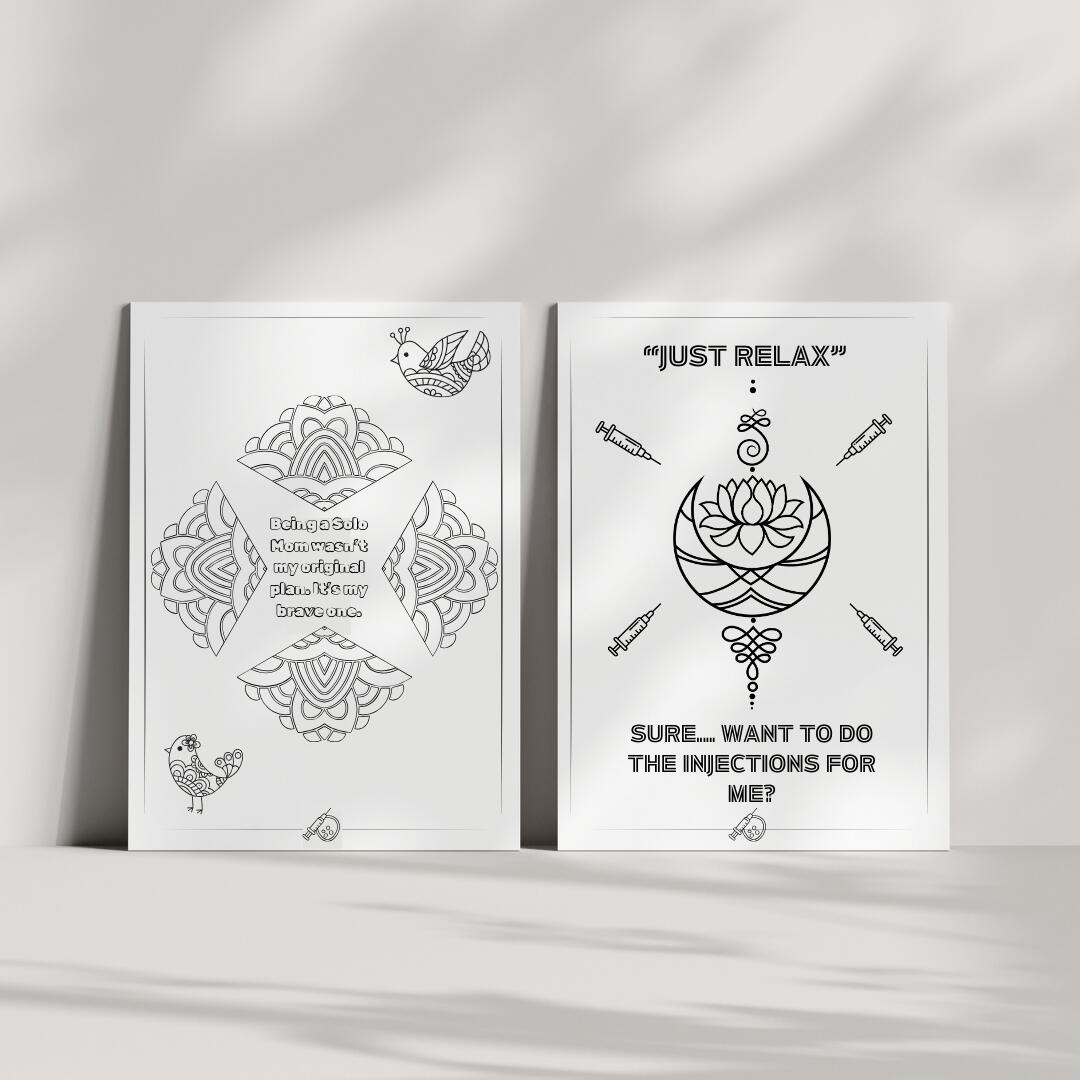 Sample mandalas from the coloring book for Solo IVF Moms – emotional and empowering designs